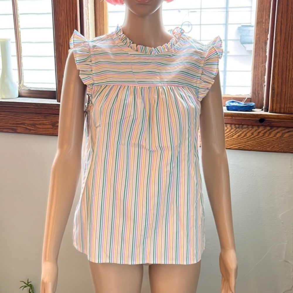 J. Crew Multicolor Striped Ruffle Blouse